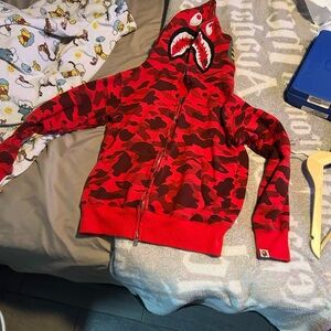 Bape Red Camouflage Shark Hoodie